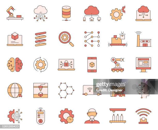 簡單的工業4.0相關向量線圖示集。大綱符號集合。 - 深度學習 幅插畫檔、美工圖案、卡通及圖標