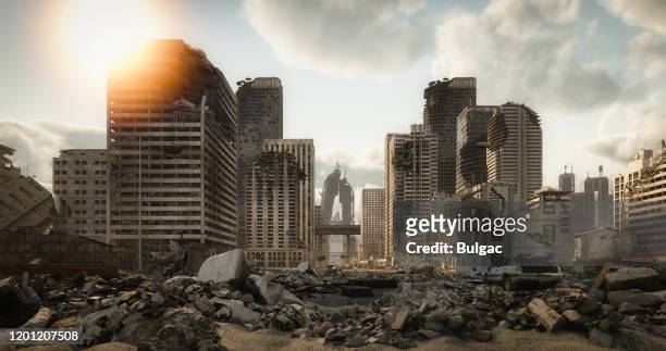 paesaggio urbano distrutto - distruzione foto e immagini stock