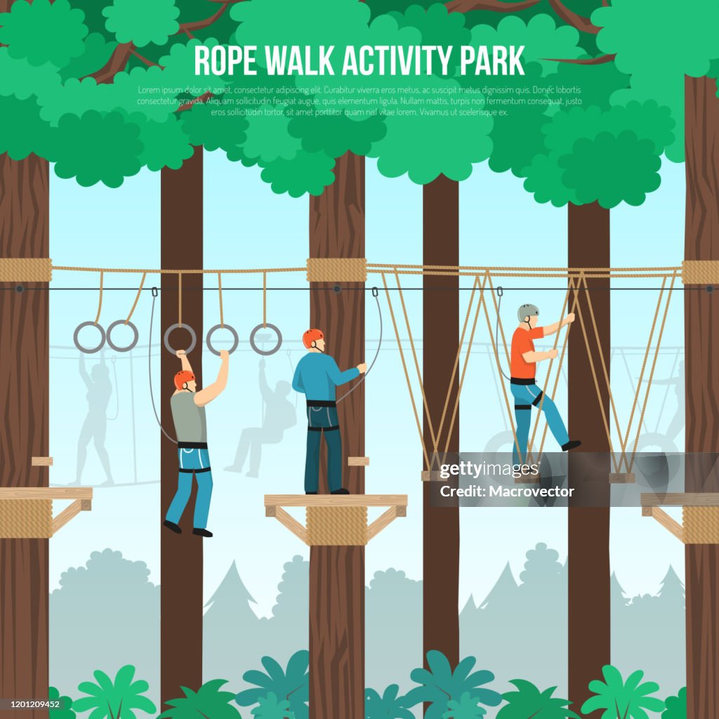Ropeworks Activity Rope Walk Activity Park Illlustration High-Res Vector Graphic - Getty ...