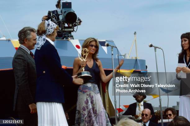 Kay Lenz with her award for 'Outstanding Actress in a Daytime Drama Special' at the 2nd Daytime Emmy Awards which took place on the SS Dayliner in...