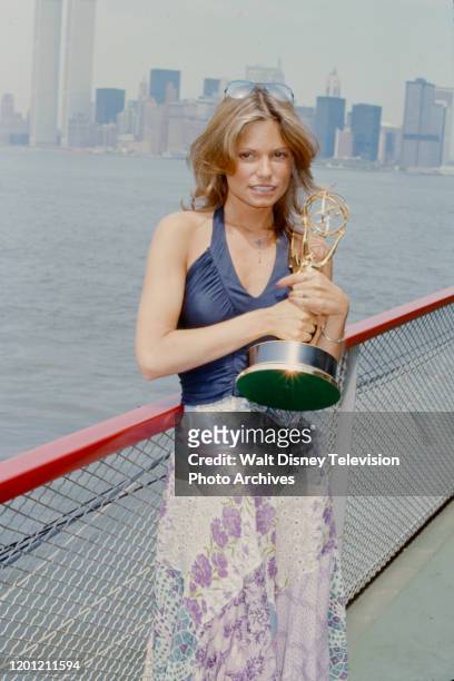 Kay Lenz with her award for Best Actress in a Daytime Drama Special at the 2nd Daytime Emmy Awards which took place on the SS Dayliner in the Hudson...