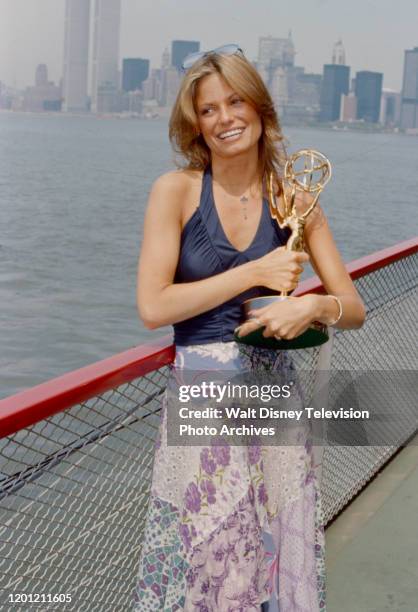 Kay Lenz with her award for Best Actress in a Daytime Drama Special at the 2nd Daytime Emmy Awards which took place on the SS Dayliner in the Hudson...