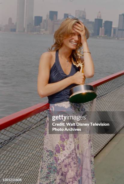 Kay Lenz with her award for Best Actress in a Daytime Drama Special at the 2nd Daytime Emmy Awards which took place on the SS Dayliner in the Hudson...