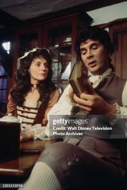 Joanna Miles as Abigail Adams, Frank Langella as John Adams appearing in the ABC tv special 'American Woman: Portraits in Courage'.
