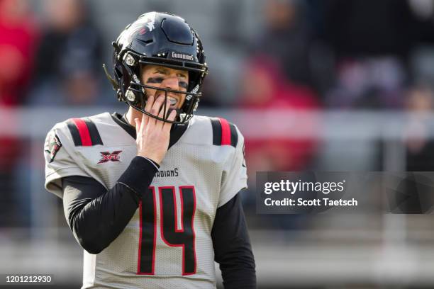 Matt McGloin of the NY Guardians looks on during the first half of the XFL game against the DC Defenders at Audi Field on February 15, 2020 in...