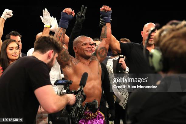 Hector Lombard celebrates his victory over David Mundell during the Bare Knuckle Fighting Championships at Greater Fort Lauderdale Convention Center...