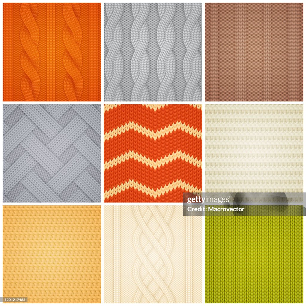 Realistic Knitted Patterns Texture Set High-Res Vector Graphic - Getty ...