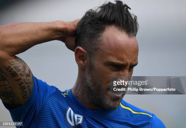 Faf du Plessis of South Africa looks on at the Wanderers during a training session before the fourth Test match against England on January 22, 2020...