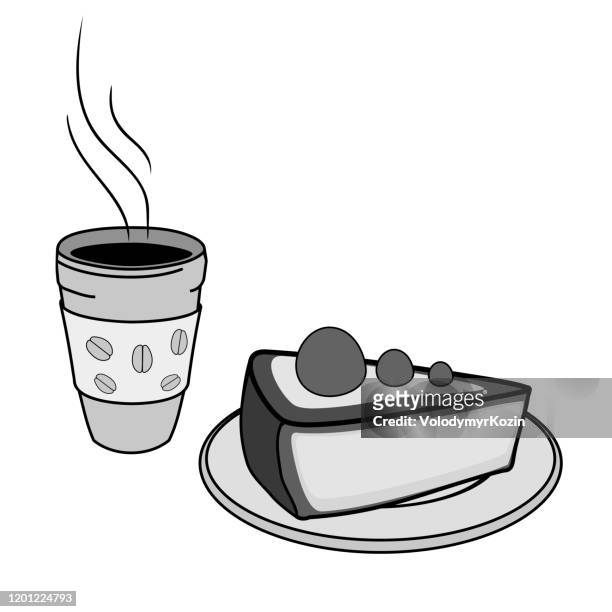 ilustraciones, imágenes clip art, dibujos animados e iconos de stock de ilustración de una taza de café y un pedazo de pastel - marmalade