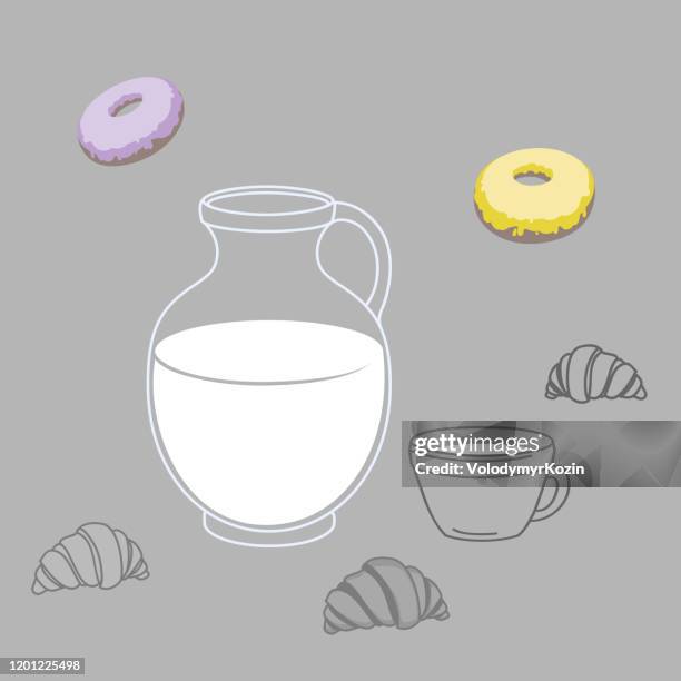 ilustraciones, imágenes clip art, dibujos animados e iconos de stock de ilustración vectorial de una jarra de tazas de leche y postre - marmalade