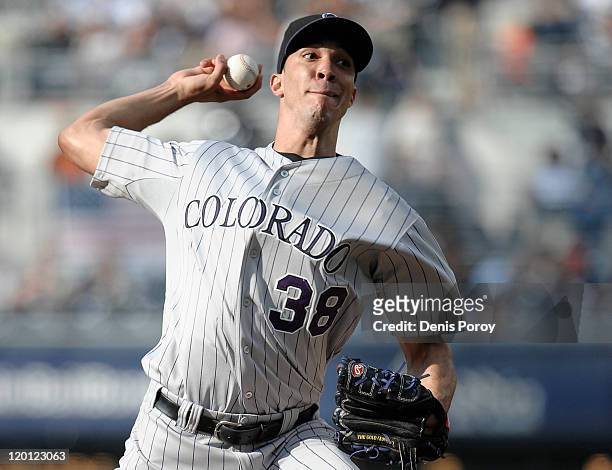 Ubaldo Jimenez of the Colorado Rockies pitches during the first inning of a baseball game against the San Diego Padres at Petco Park on July 30, 2011...