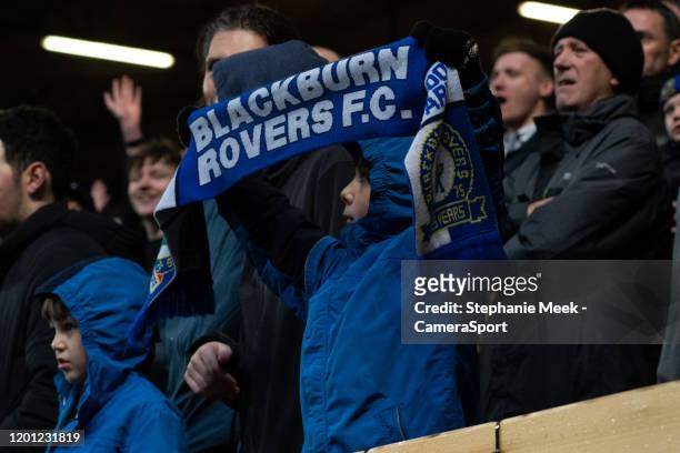 Blackburn Rovers fans watch their team in action during the Sky Bet Championship match between Charlton Athletic and Blackburn Rovers at The Valley...