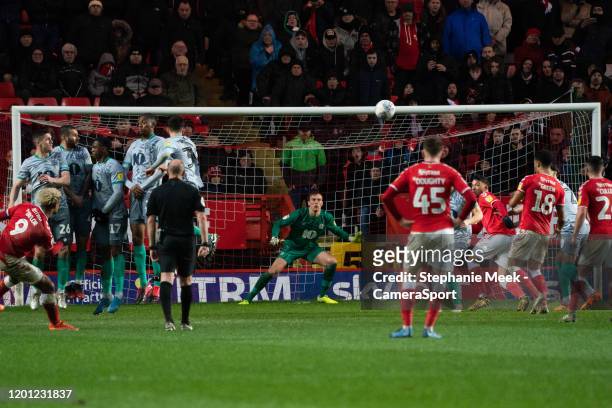 Blackburn Rovers' Christian Walton watches the ball from Charlton Athletic's Lyle Taylor during the Sky Bet Championship match between Charlton...