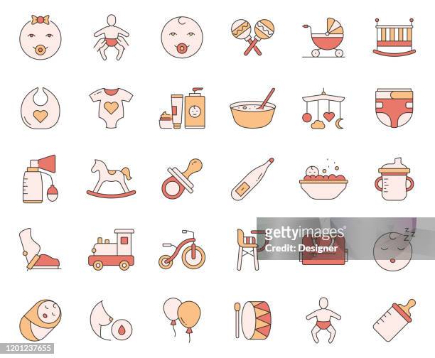 simple set of baby life and accessories related vector line icons. outline symbol collection - baby accessories the dummy stock illustrations