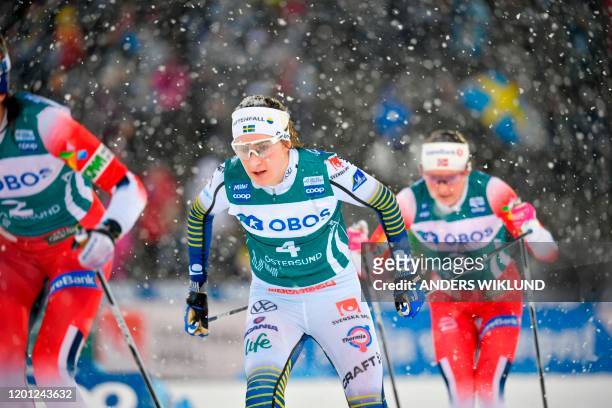 Sweden's Ebba Andersson competes during the Women's 10kms Pursuit event during the FIS Cross-Country World Cup Ski Tour 2020, in Ostersund, Sweden,...
