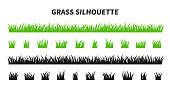 Vector set of green grass silhouettes.