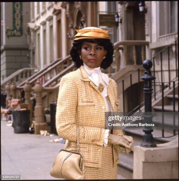 The actress Cicely Tyson, in costume in the role of Mrs. Browne, while on the set of the television mini-series 'The Women of Brewster Place', Los...