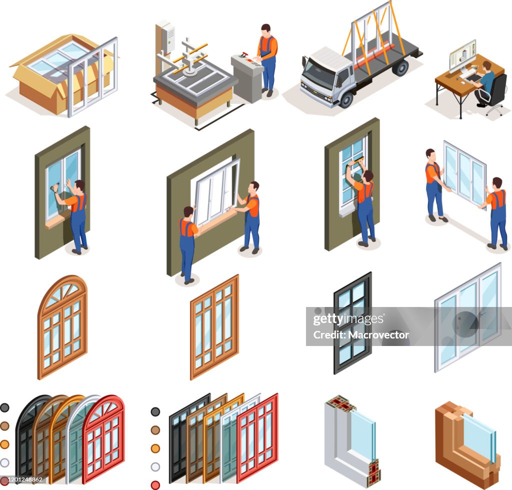 Pvc Window Design Production Isometric High-Res Vector Graphic - Getty ...
