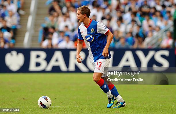 Morten Gamst Pedersen of Blackburn Rovers in action against Kitchee during the Asia Trophy pre-season friendly match at the Hong Kong Stadium on July...