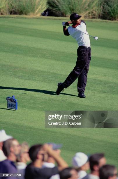 Tiger Woods of the United States on his way to his first professional golf tournament win at the PGA Las Vegas Invitational on 6th October 1996 at...