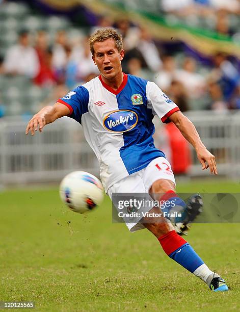 Morten Gamst Pedersen of Blackburn Rovers in action against Kitchee during the Asia Trophy pre-season friendly match at the Hong Kong Stadium on July...