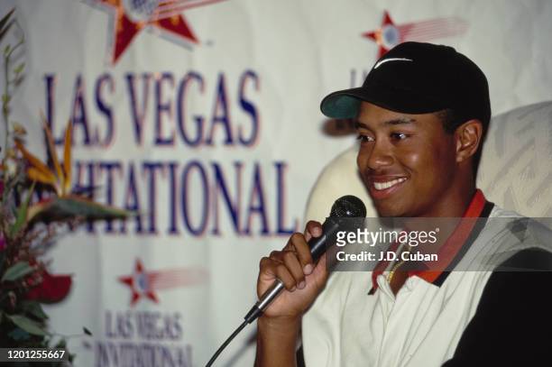Tiger Woods of the United States celebrates winning his first professional golf tournament at the PGA Las Vegas Invitational on 6th October 1996 at...