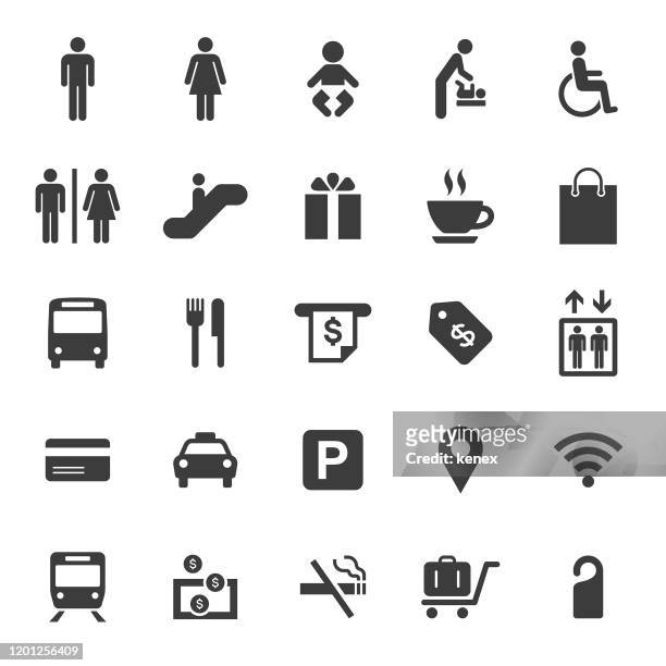 public and shopping mall icons set - shopping stock illustrations