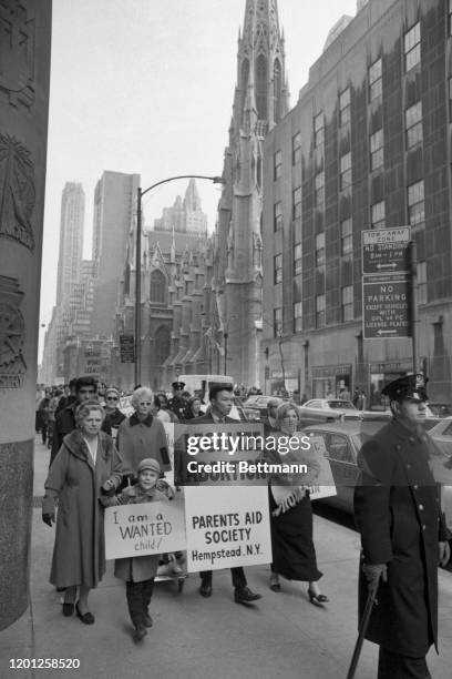 Demonstrators picket in front of St. Patrick's Cathedral calling for reform of the abortion law and protesting refusal of the Roman Catholic Church...