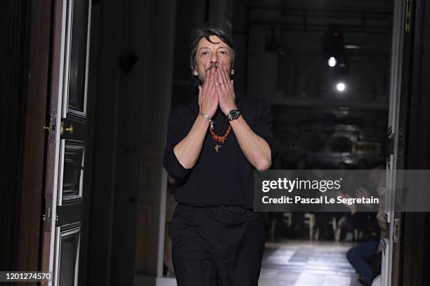 Pierpaolo Piccioli walks the runway during the Valentino Haute Couture Spring/Summer 2020 show as part of Paris Fashion Week on January 22, 2020 in...