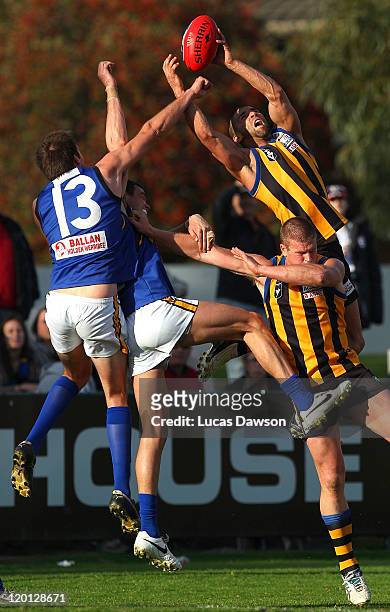 Marcus Marigliani of the Zebras attempts a mark during the round 18 VFL match between Sandringham and Werribee at Trevor Barker Beach Oval on July...