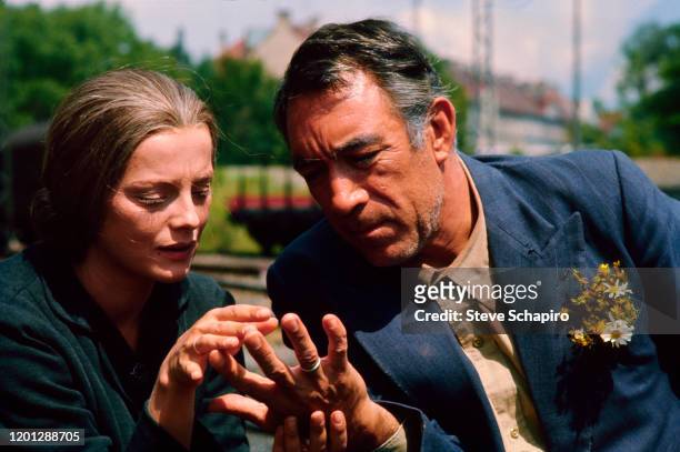 Italian actress Virna Lisi and Mexican-born American actor Anthony Quinn in a scene from the film 'The 25th Hour' , 1966.