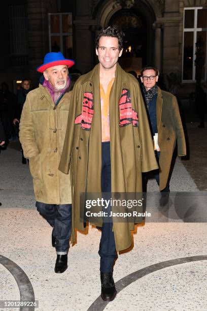 Mika and Christian Louboutin attend the Valentino Haute Couture Spring/Summer 2020 show as part of Paris Fashion Week on January 22, 2020 in Paris,...