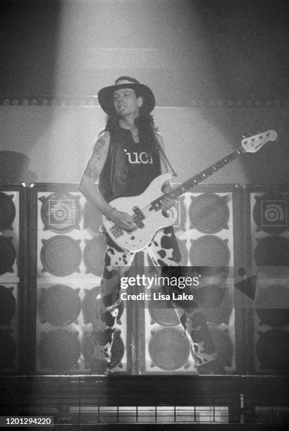 Poison bassist Bobby Dall performs at the Allentown Fairgrounds on June 18 in Allentown, Pennsylvania.