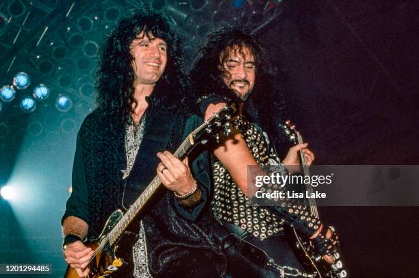 Kiss guitarist Bruce Kulick and bassist Gene Simmons perform at Stabler Arena on October 1 in Bethlehem, Pennsylvania.