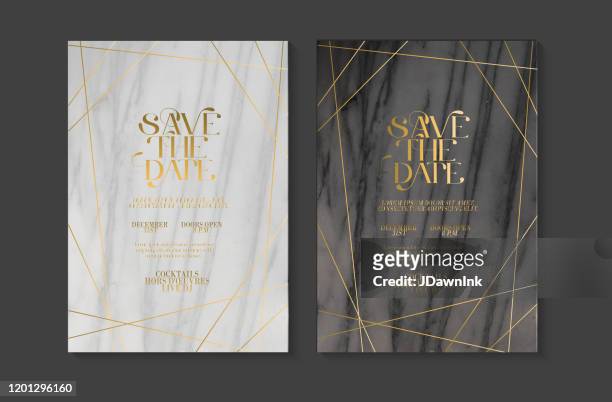 hochzeit einladung design vorlage set mit save the date typografie-design auf marmor textur mit gold-linie-kunst - wedding card stock-grafiken, -clipart, -cartoons und -symbole