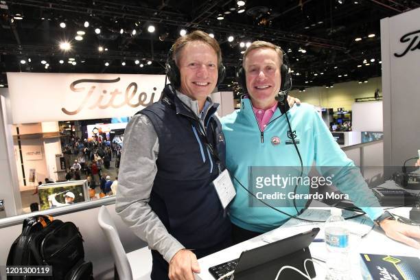 Brad Faxon and Michael Breed pose at the PGA Merchandise Show on January 22, 2020 in Orlando, Florida.