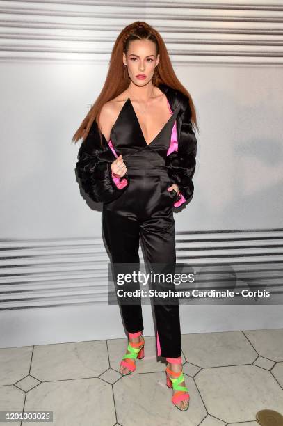 Maeva Coucke attends the Jean-Paul Gaultier Haute Couture Spring/Summer 2020 show as part of Paris Fashion Week at Theatre Du Chatelet on January 22,...