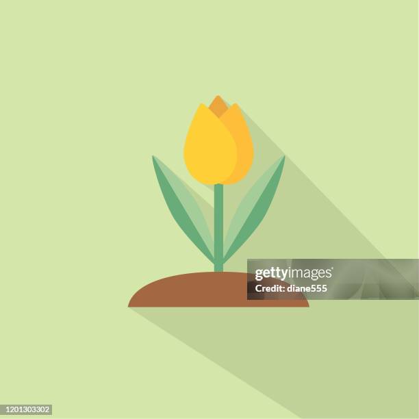 cute gardening icon with long shadow flower - long shadow stock illustrations