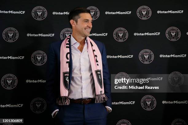 Inter Miami CF head coach Diego Alonso looks on during his introductory press conference at the Rusty Pelican on January 22, 2020 in Miami, Florida.