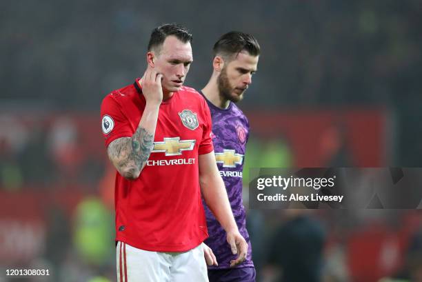Phil Jones of Manchester United and David De Gea of Manchester United looks on after the Premier League match between Manchester United and Burnley...