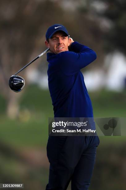 Rory McIlroy of Northern Ireland plays a shot during the Pro-Am for the 2020 Farmers Insurance Open at Torrey Pines Golf Course on January 22, 2020...