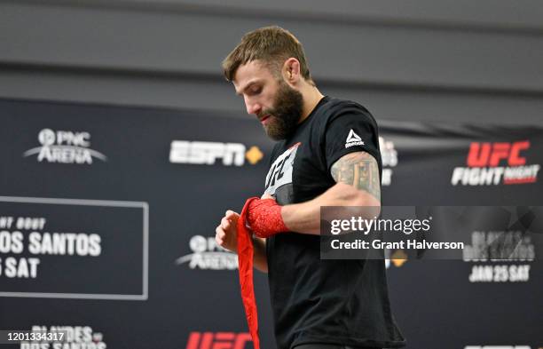 Michael Chiesa holds an open training session for fans and media during the UFC Fight Night Open Workouts at PNC Arena on January 22, 2020 in...