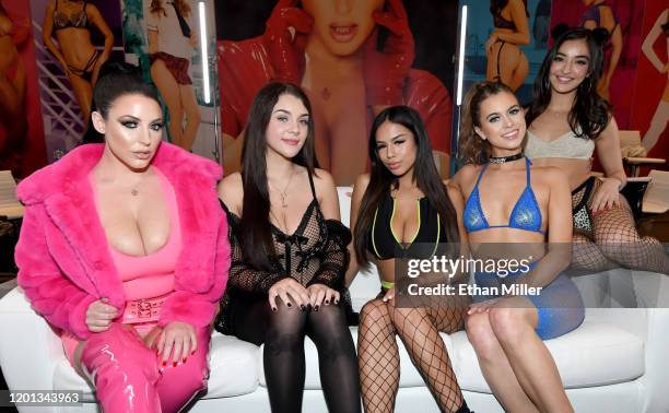 Adult film actress/director Angela White and adult film actresses Gabbie Carter, Autumn Falls, Jill Kassidy and Emily Willis pose at the Jules Jordan...