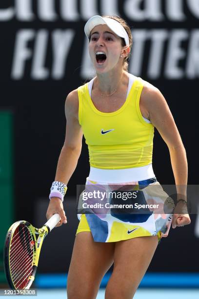 Catherine Bellis of the United States celebrates after winning match point during her Women's Singles second round match against Karolina Muchova of...