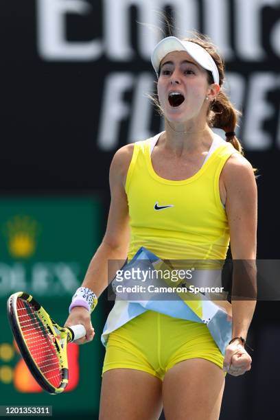 Catherine Bellis of the United States celebrates after winning match point during her Women's Singles second round match against Karolina Muchova of...