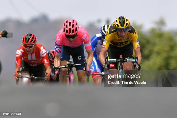 Arrival / Neilson Powless of The United States Team EF Pro Cycling / Christopher Harper of Australia and Team Jumbo-Visma / during the 22nd Santos...