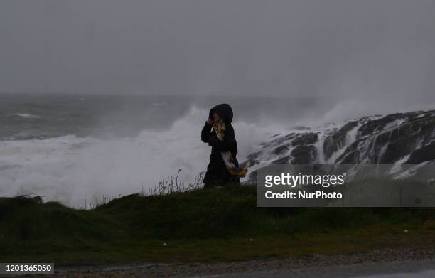 The wild coast of the Quiberon peninsula on February 16, 2020 during the passage of storm Dennis. The storm Dennis swept across northwestern France....