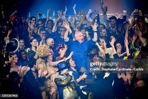 Jean Paul Gaultier walks the runway during the Jean-Paul Gaultier Haute Couture Spring/Summer 2020 show as part of Paris Fashion Week at Theatre Du...