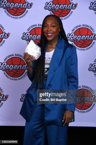 Cappie Pondexter poses for a portrait after receiving the Hometown Hero Award during the 2020 NBA All-Star Legends Brunch on Sunday, February 16,...