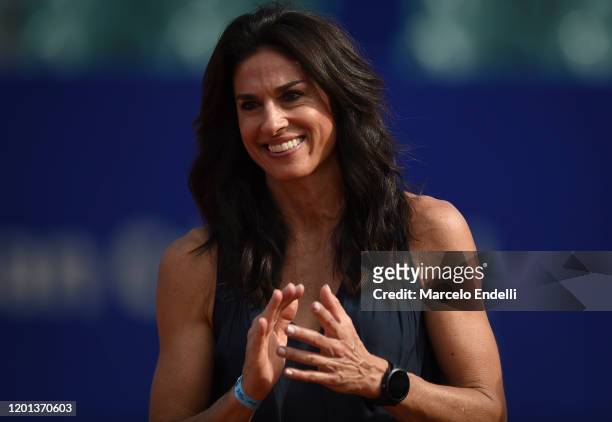 Former argentinian tennis player Gabriela Sabatini smiles during the trophy ceremony after Casper Ruud of Norway won the Men's Singles Final match...